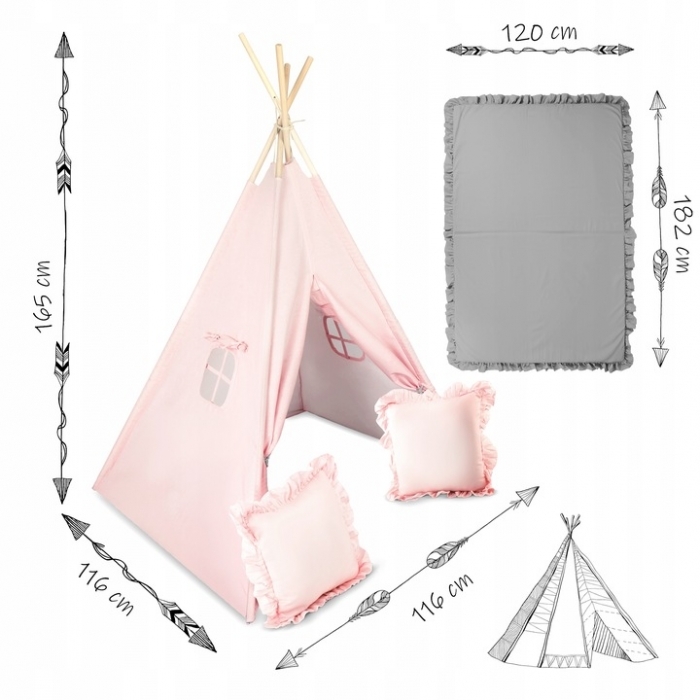 Cort de joaca pentru copii cu ghirlanda si 2 pernite Nukido 116 x 116 x 165 cm - Roz