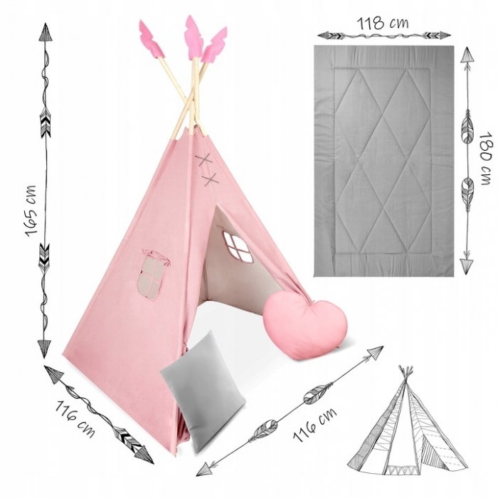 Cort de joaca pentru copii cu ghirlanda si 2 pernite Nukido 116 x 116 x 165 cm - Roz