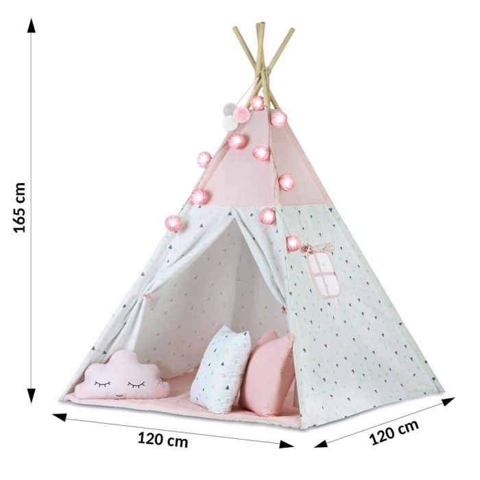 Cort de joaca pentru copii cu ghirlanda si lumini Ricokids 120 x 120 x 165 cm - Roz