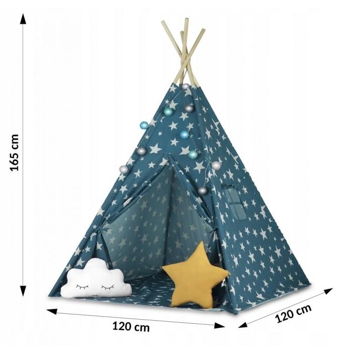 Cort De Joaca Pentru Copii Cu Lumini si 2 pernite Ricokids 120 X 120 X 165 Cm - Bleumarin cu stelute