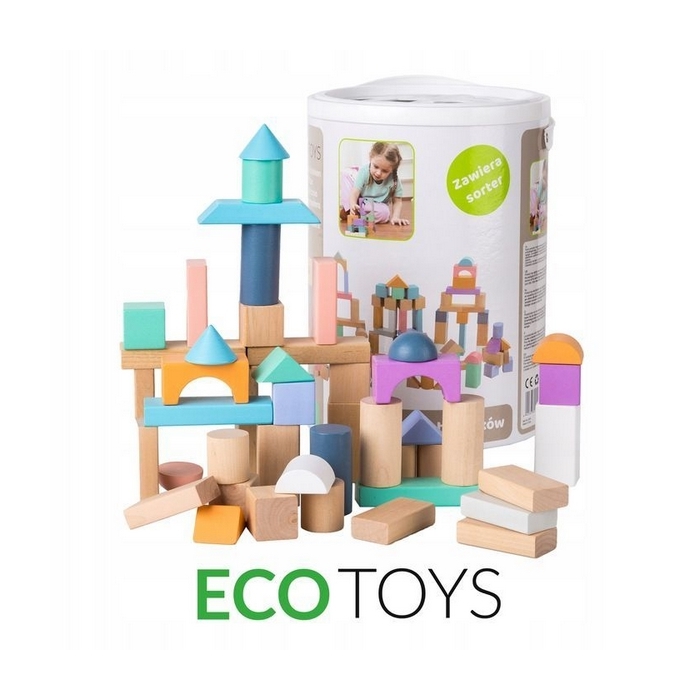 Cuburi din lemn Ecotoys 100 piese