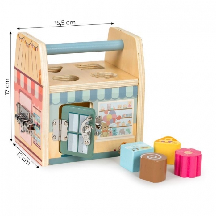 Jucarie interactiva din lemn sub forma de cub cu sortator Ecotoys 2555