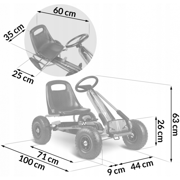 Kart cu pedale si roti gonflabile, Gokart RK-594 Ricokids 759400, Albastru