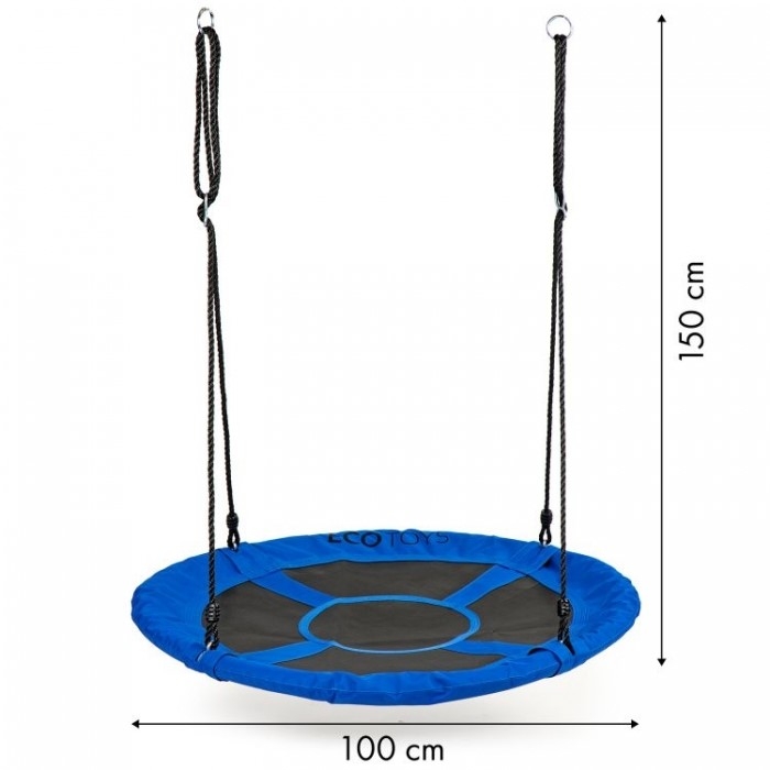 Leagan pentru copii rotund, tip cuib de barza, suspendat, 100 cm, Ecotoys MIR6001 - Albastru
