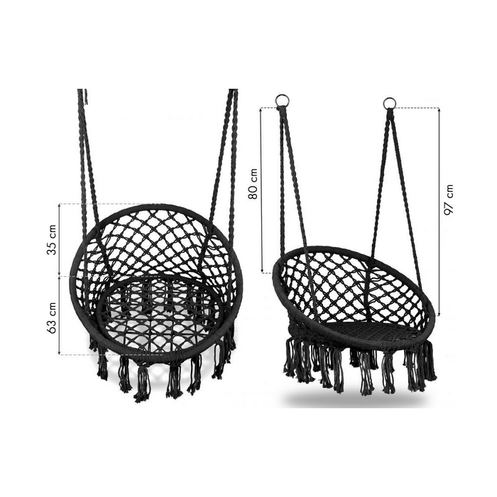 Leagan suspendat pentru interior/exterior, cu spatar, cuib de barza, negru, GW-076