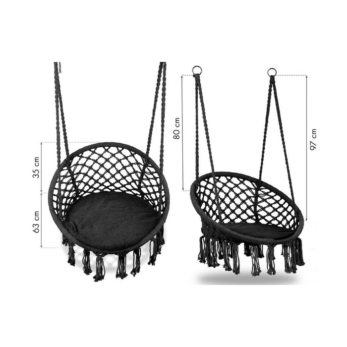 Leagan suspendat pentru interior/exterior, cu spatar si perna, cuib de barza, negru, GW-076B