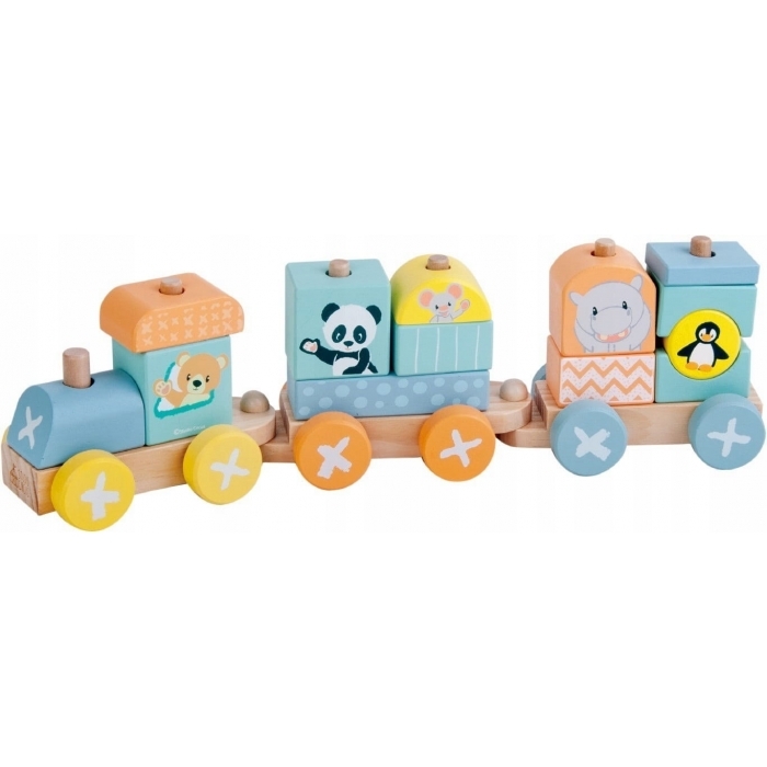 Locomotiva din lemn cu 2 vagoane si animalute Sun Baby 066