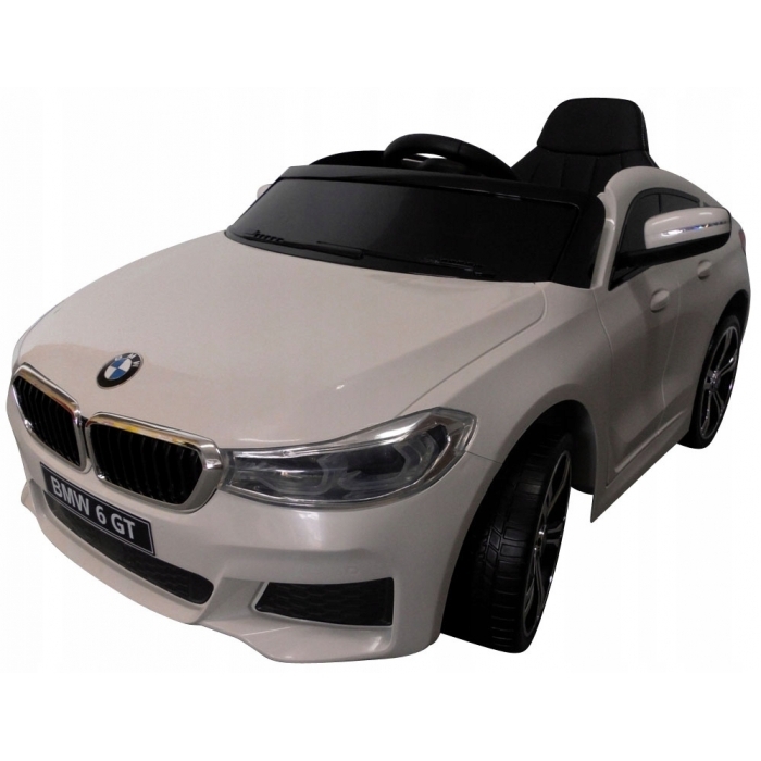 Masinuta electrica cu telecomanda, roti din spuma EVA si scaun din piele BMW 6GT - Alb