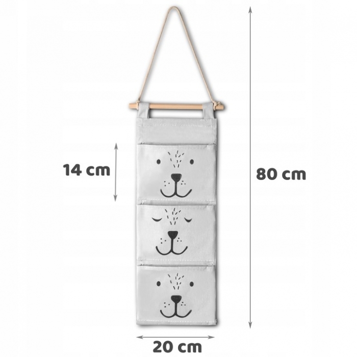 Organizator textil de perete cu 3 compartimente Nukido NK-403 - Gri