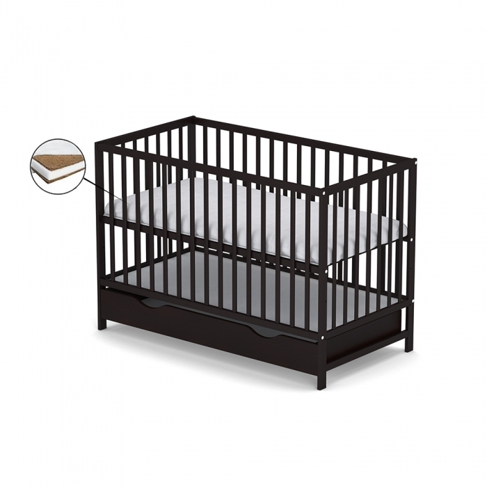 Patut cu sertar VESSANTI CLASICO - Wenge + Saltea Cocos 10 cm