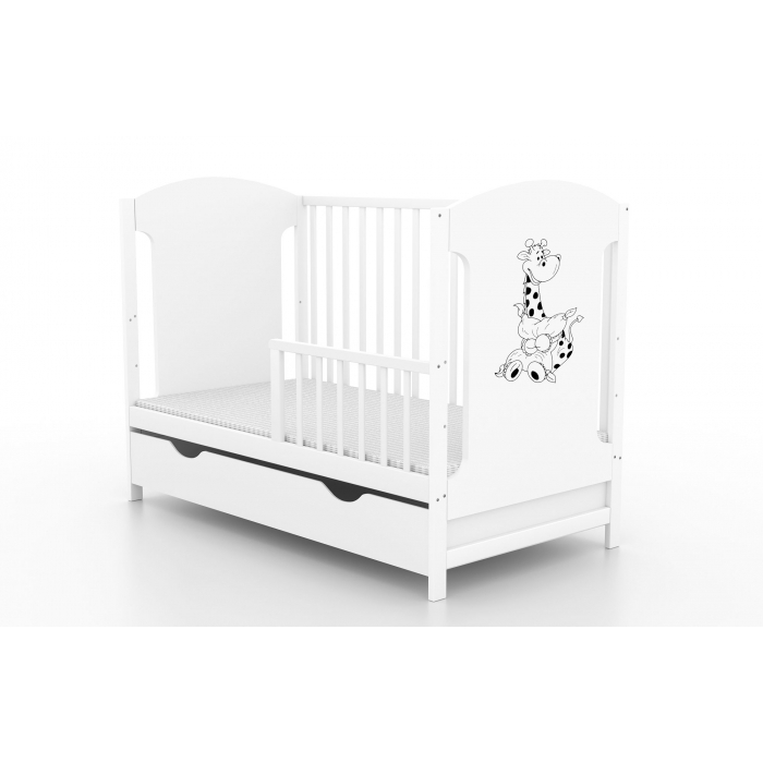 Patut cu sertar VESSANTI MILO GIRAFA - Alb + Saltea Cocos 12 cm 