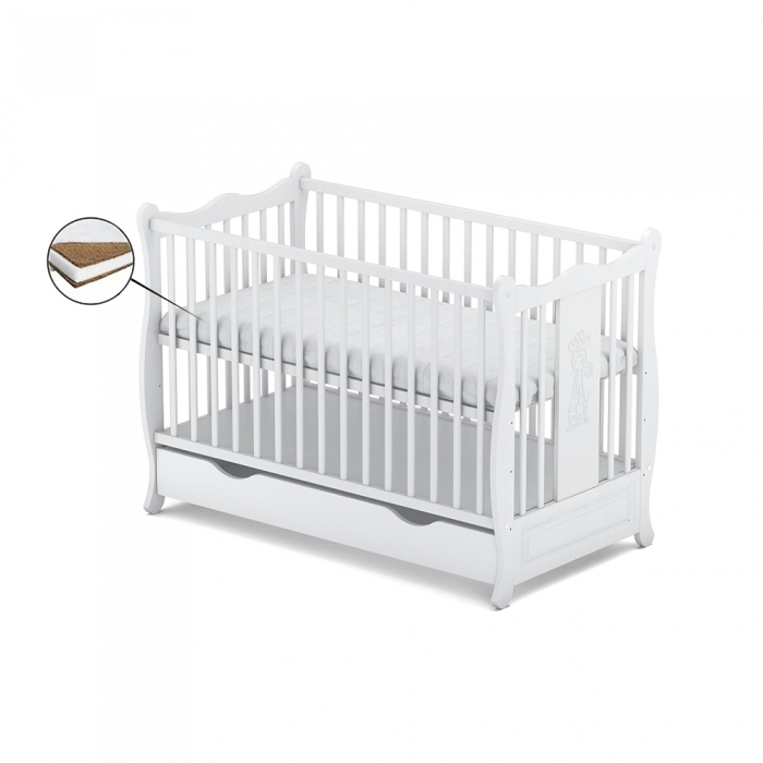 Patut cu sertar VESSANTI SOPHIE - Alb + Saltea Cocos 12 cm