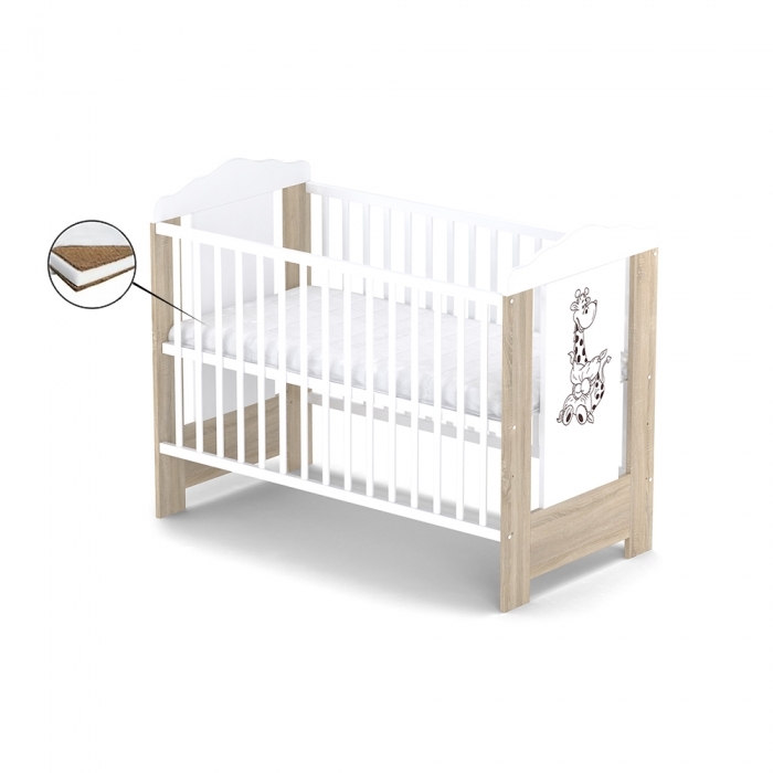 Patut fara sertar VESSANTI ELLA - Stejar cu alb + Saltea Cocos 12 cm