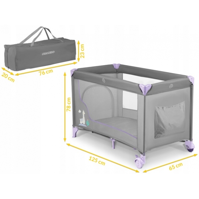 Patut pliabil Ricokids RK-240 Gri cu mov