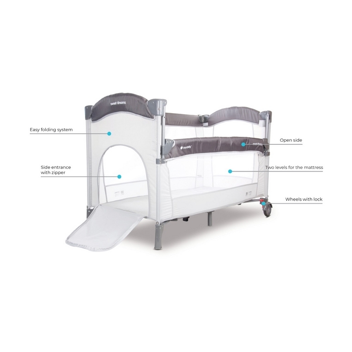 Patut pliabil Sun Baby 005 cu laterala culisanta Grey