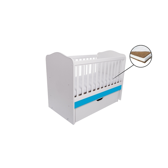 Patut VESSANTI Como Balansoar - Alb cu Albastru + Saltea Cocos 10 cm