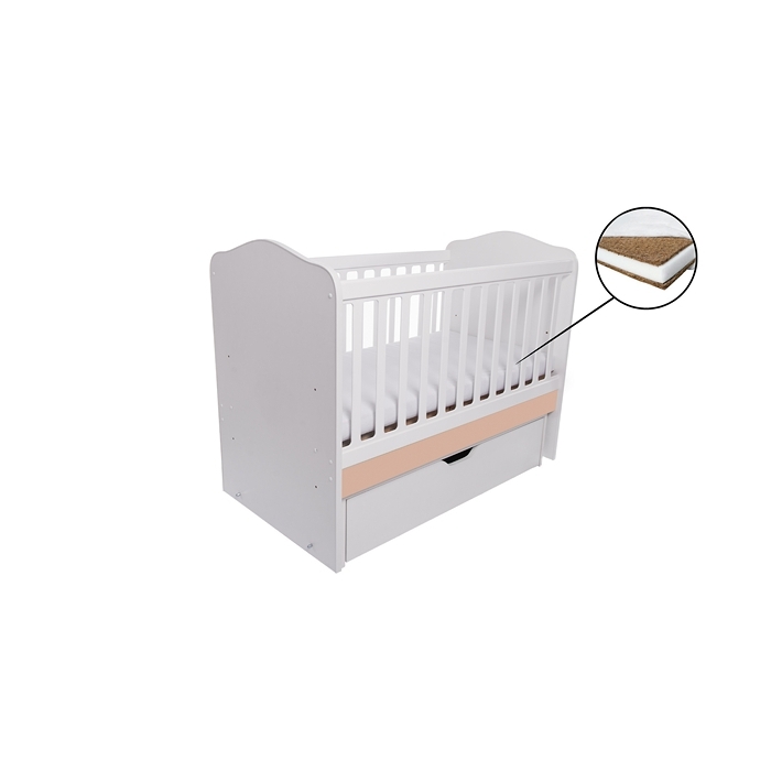 Patut VESSANTI Como Balansoar - Alb cu Cappucino + Saltea cocos confort 120 x 60 x 12 cm