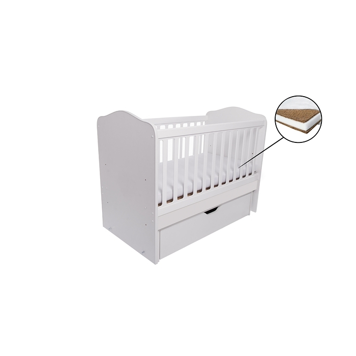 Patut VESSANTI Como Balansoar - Alb + Saltea cocos confort 120 x 60 x 12 cm