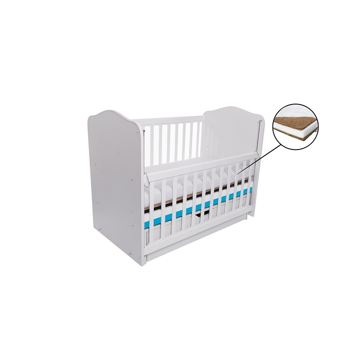 Patut VESSANTI Como Balansoar culisant - Alb cu Albastru + Saltea Cocos 10 cm