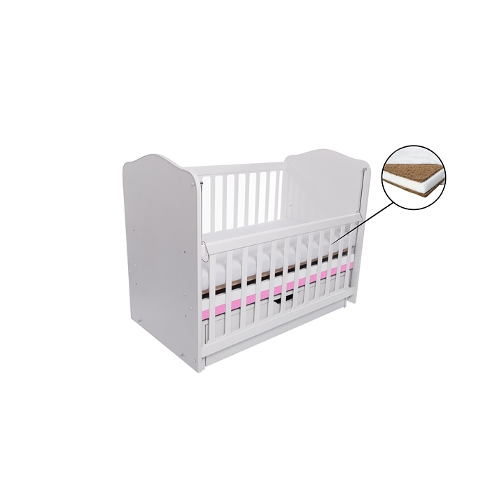 Patut VESSANTI Como Balansoar culisant - Alb cu Roz + Saltea cocos confort 120 x 60 x 12 cm