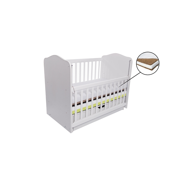 Patut VESSANTI Como Balansoar culisant - Alb cu Verde + Saltea cocos confort 120 x 60 x 12 cm