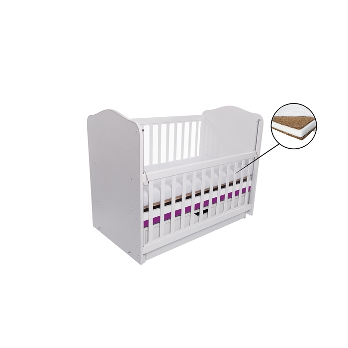 Patut VESSANTI Como Balansoar culisant - Alb cu Violet + Saltea Cocos 10 cm