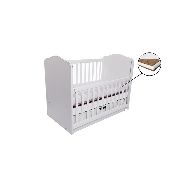 Patut VESSANTI Como Balansoar culisant - Alb + Saltea cocos confort 120 x 60 x 12 cm