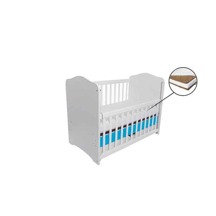 Patut VESSANTI Como culisant cu sertar - Alb cu Albastru + Saltea cocos confort 120 x 60 x 12 cm