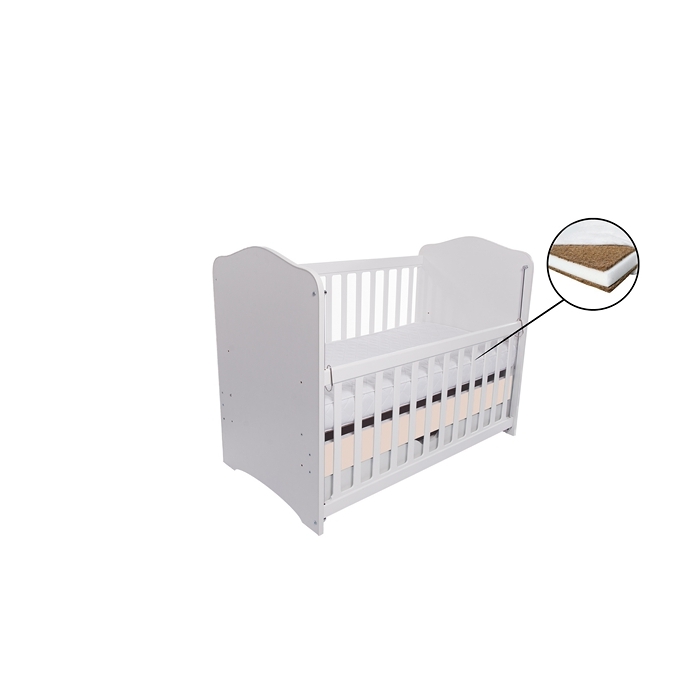 Patut VESSANTI Como culisant cu sertar - Alb cu Bej + Saltea cocos confort 120 x 60 x 12 cm