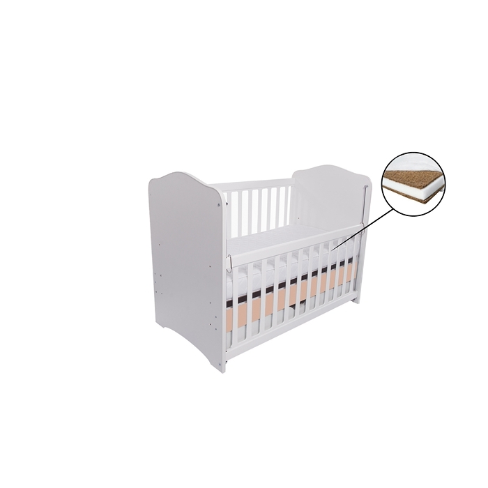 Patut VESSANTI Como culisant cu sertar - Alb cu Cappucino + Saltea cocos confort 120 x 60 x 12 cm