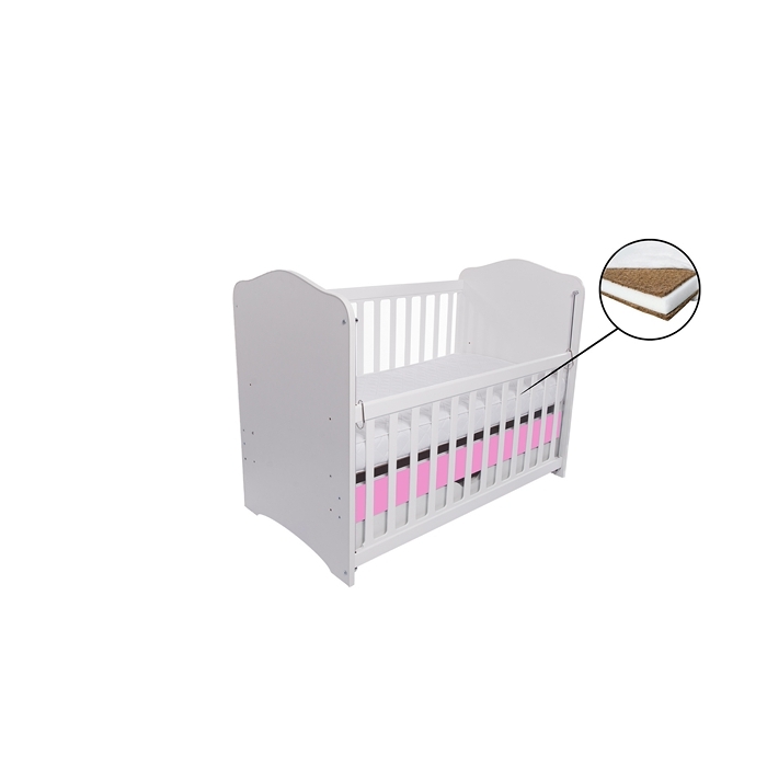 Patut VESSANTI Como culisant cu sertar - Alb cu Roz + Saltea cocos confort 120 x 60 x 12 cm