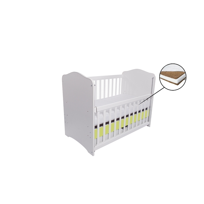 Patut VESSANTI Como culisant cu sertar - Alb cu Verde + Saltea cocos confort 120 x 60 x 12 cm