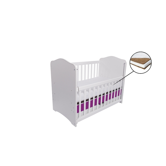 Patut VESSANTI Como culisant cu sertar - Alb cu Violet + Saltea cocos confort 120 x 60 x 12 cm