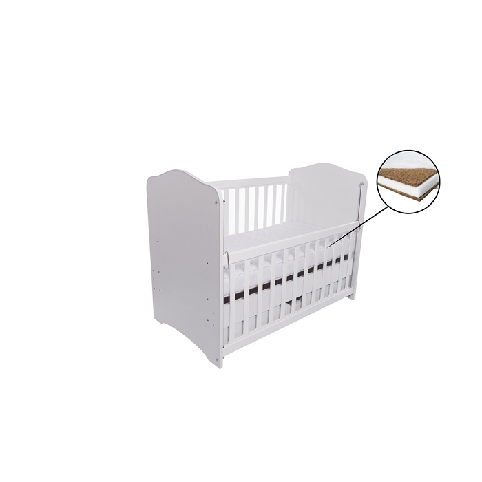 Patut VESSANTI Como culisant cu sertar - Alb + Saltea cocos confort 120 x 60 x 12 cm
