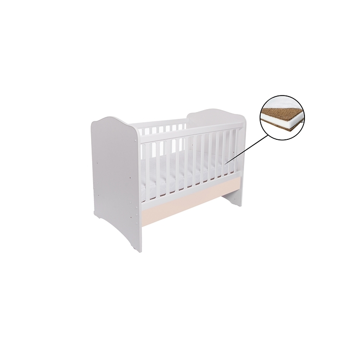 Patut VESSANTI Como fara sertar - Alb cu Bej + Saltea cocos confort 120 x 60 x 12 cm