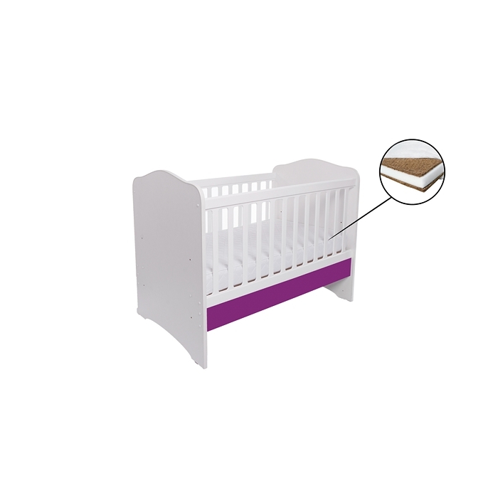 Patut VESSANTI Como fara sertar - Alb cu Violet + Saltea Cocos 10 cm