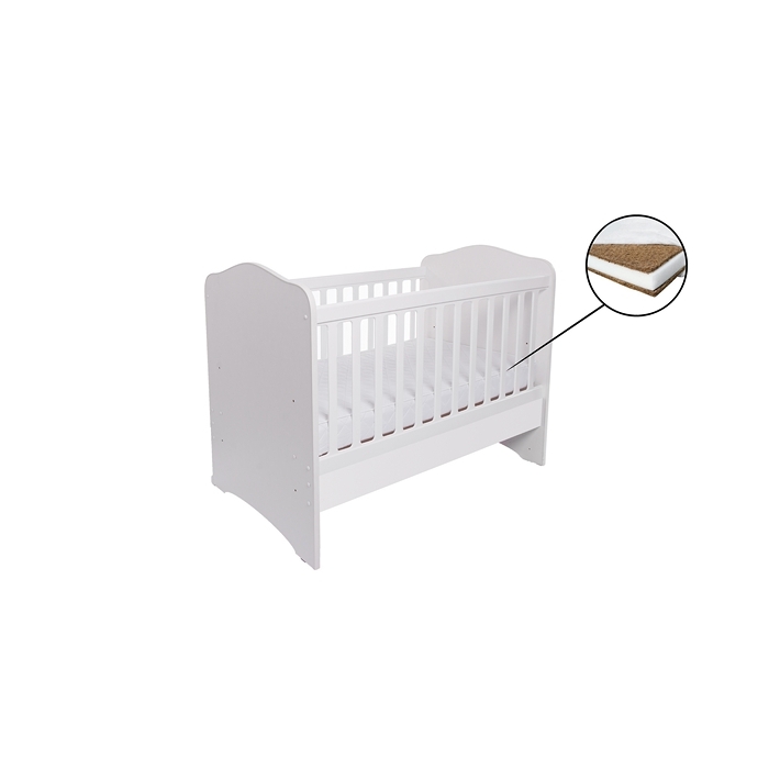 Patut VESSANTI Como fara sertar - Alb + Saltea cocos confort 120 x 60 x 12 cm