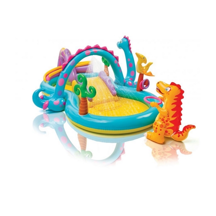 Piscina gonflabila pentru copii cu tobogan si dinosauri Intex 57135NP