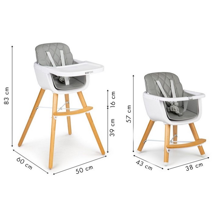 Scaun de masa 2 in 1 Ecotoys C-220 - Gri