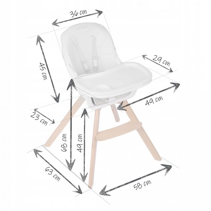 Scaun de masa 3 in 1, cu picioare din lemn, 63 x 58 x 90 cm, Ricokids Lilo 700200 - Bej