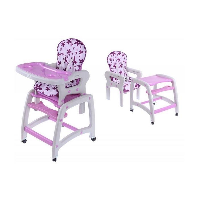 Scaun de masa multifunctional Ecotoys - Mov cu floricele