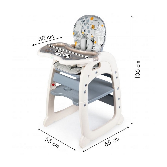 Scaun de masa reglabil 2 in 1 Ecotoys C-211, iepuras – Gri