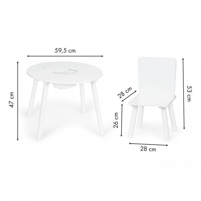Set de masa cu doua scaune pentru copii si loc de depozitare jucarii Ecotoys WH135 - Alb