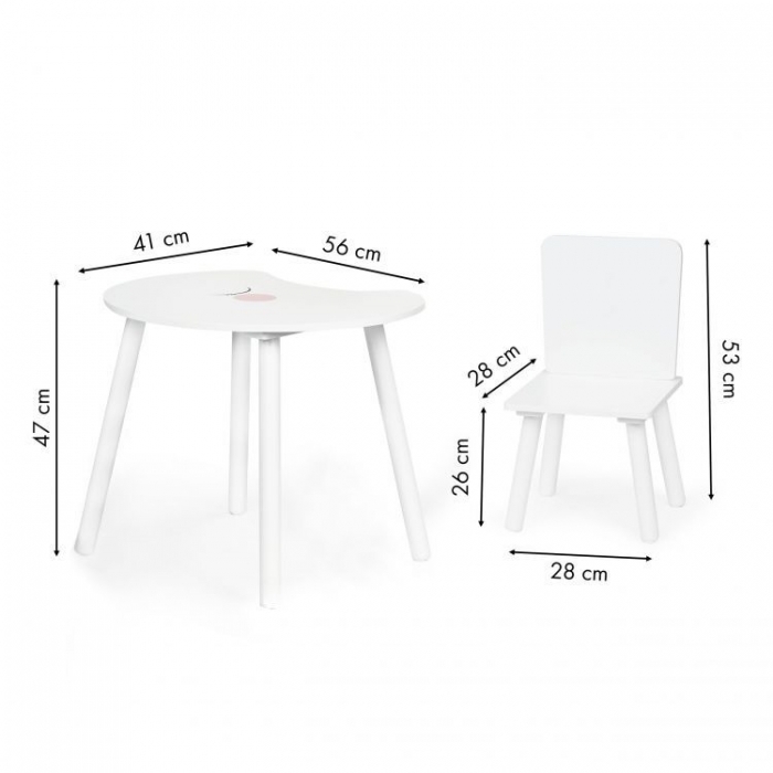 Set de masa in forma de luna si doua scaune pentru copii Ecotoys WH140 - Alb