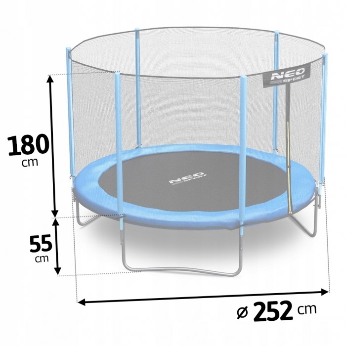 Trambulina de gradina cu plasa exterioara, stalpi si scara 252 cm (8FT) Neo-Sport NS-08Z181 - Albastru