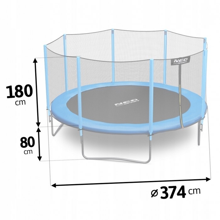 Trambulina de gradina cu plasa exterioara, stalpi si scara 374 cm (12FT) Neo-Sport NS-12Z181 - Albastru