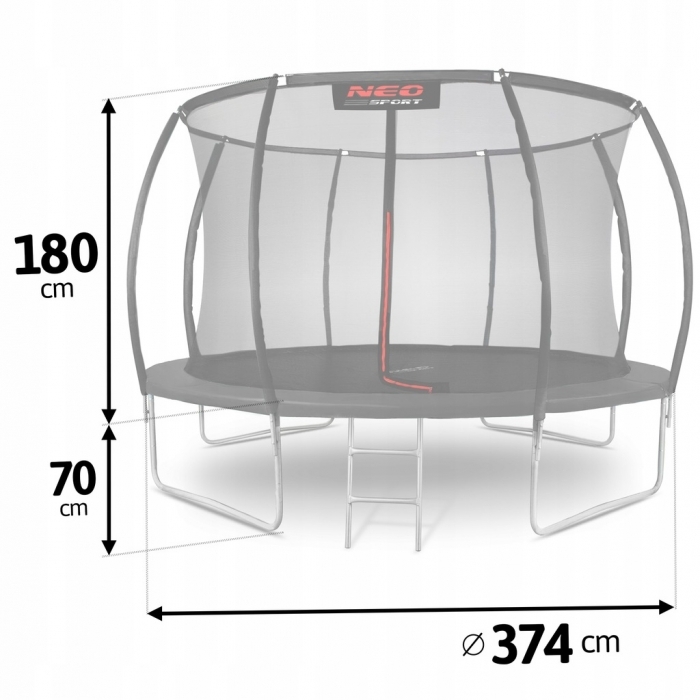 Trambulina de gradina cu plasa interioara, stalpi si scara 374 cm (12FT) Neo-Sport NS-12C231 - Negru