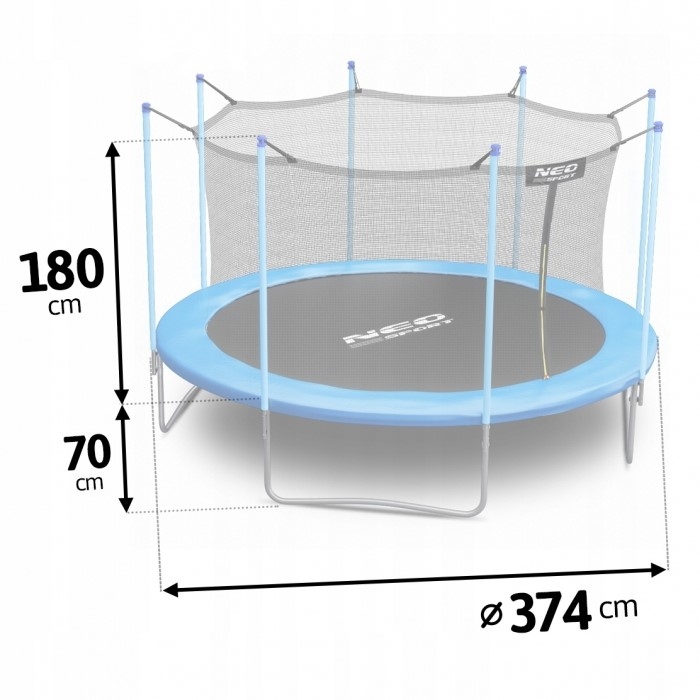 Trambulina de gradina cu plasa interioara, stalpi si scara 374 cm (12FT) Neo-Sport NS-12W181 - Albastru