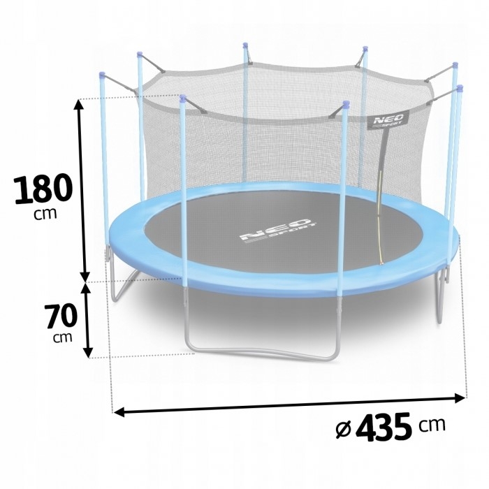 Trambulina de gradina cu plasa interioara, stalpi si scara 435 cm (14FT) Neo-Sport NS-14W181 - Albastru