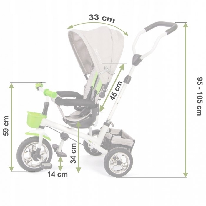 Tricicleta 2 in 1 Ricokids, sezut rotativ, roti gonflabile RC-601 - Gri - Verde